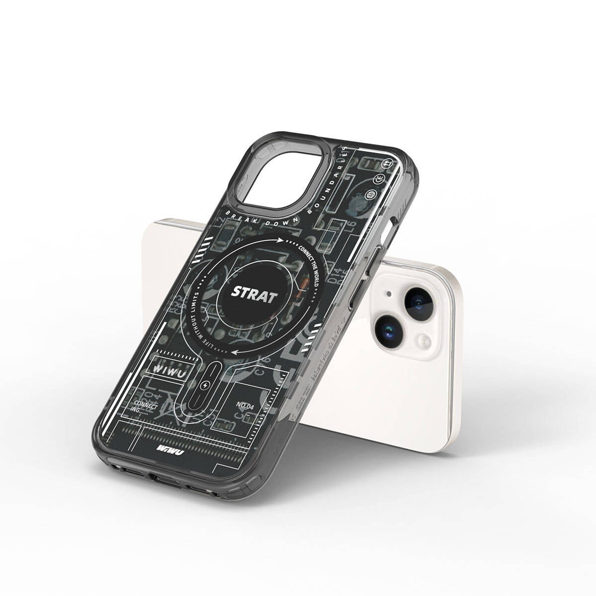 iPhone 15 Kılıf Magsafe Şarj Özellikli Desenli Wiwu Mecha Circuit H Serisi Kılıf Siyah