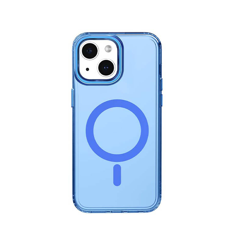 iPhone 15 Kılıf Magsafe Şarj Özellikli Saydam Arka Yüzey Recci Crystal Color Serisi Kılıf Mavi