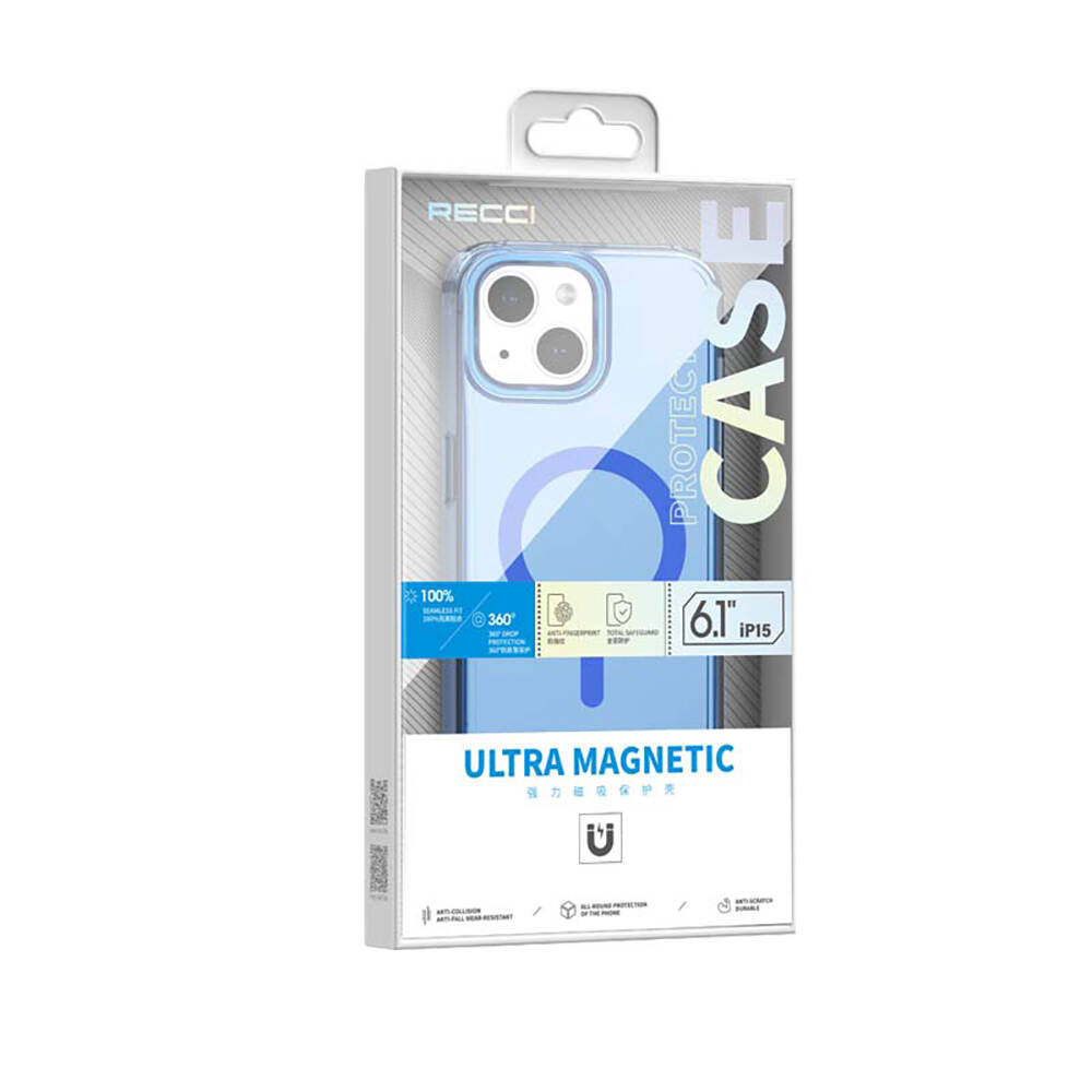 iPhone 15 Kılıf Magsafe Şarj Özellikli Saydam Arka Yüzey Recci Crystal Color Serisi Kılıf Siyah