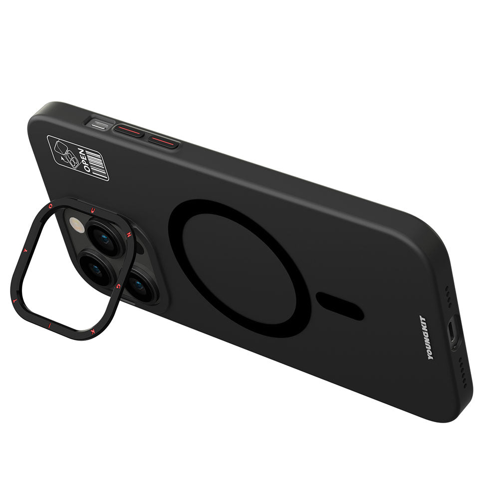 iPhone 15 Kılıf Magsafe Şarj Özellikli Standlı YoungKit Hermit Bracket Serisi Kılıf Mavi