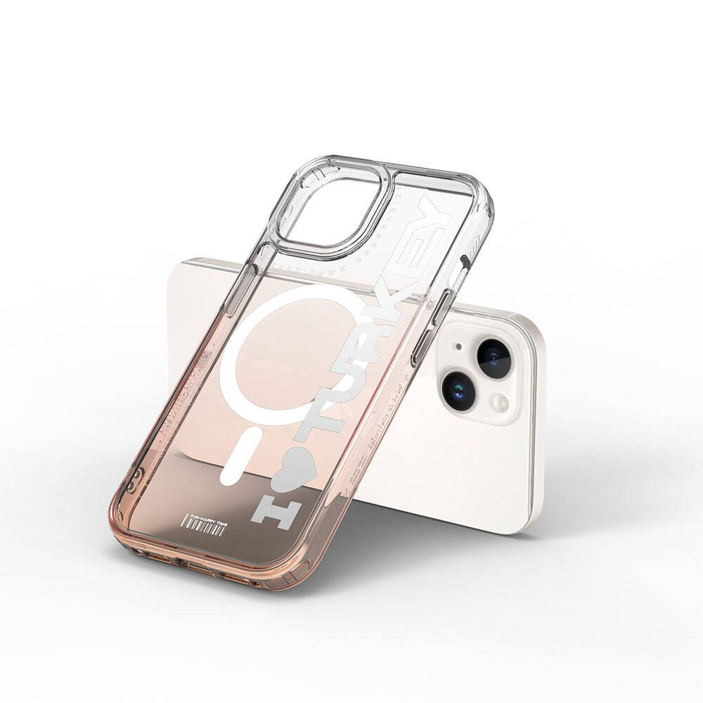 iPhone 15 Kılıf Magsafe Şarj Özellikli Transparan Renk Geçişli Wiwu Turkey C Serisi Kılıf Turuncu