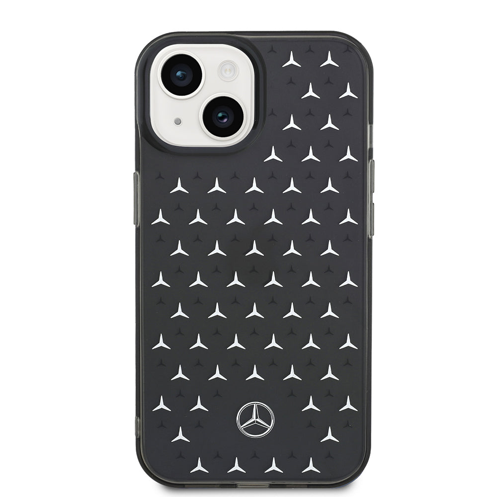 Apple iPhone 15 Kılıf Mercedes Benz Çift Katmanlı Yıldız Desenli Dizayn Kapak Siyah-Gümüş