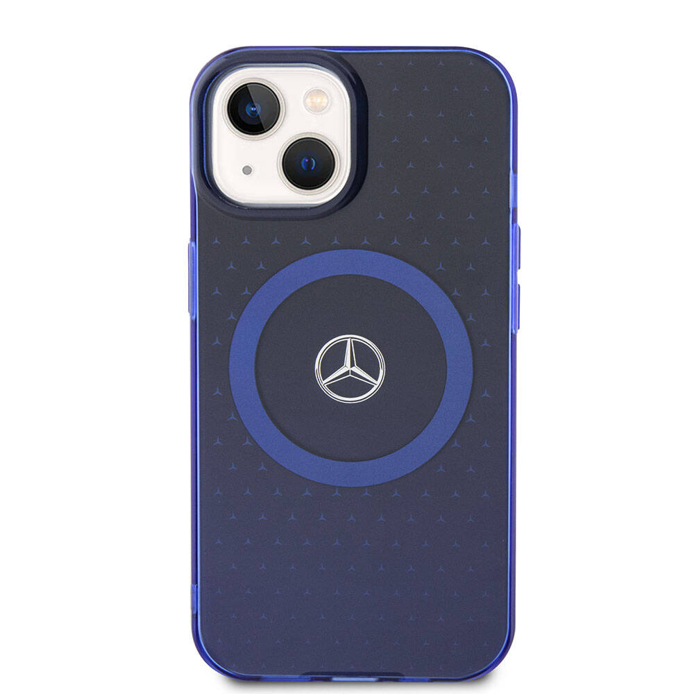 iPhone 15 Kılıf Mercedes Benz Orjinal Lisanslı Magsafe Şarj Özellikli Çift Katmanlı Mavi Yıldız Desenli Kılıf Mavi