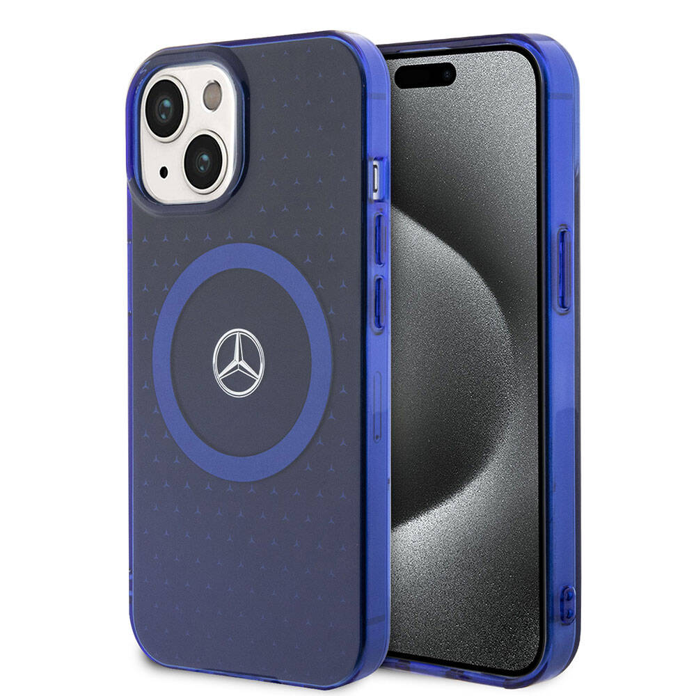 iPhone 15 Kılıf Mercedes Benz Orjinal Lisanslı Magsafe Şarj Özellikli Çift Katmanlı Mavi Yıldız Desenli Kılıf Mavi