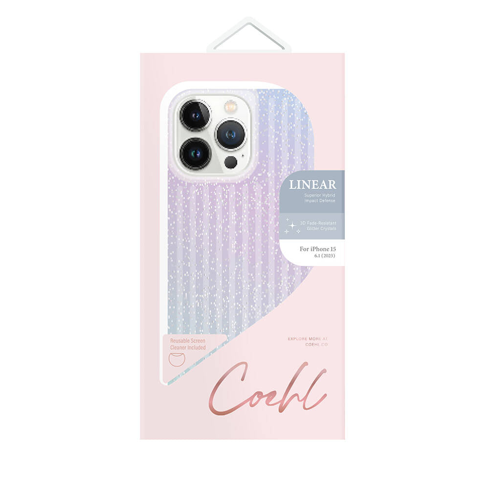 iPhone 15 Kılıf Parlayan Arka Yüzey Coehl Linear Kılıf Mor