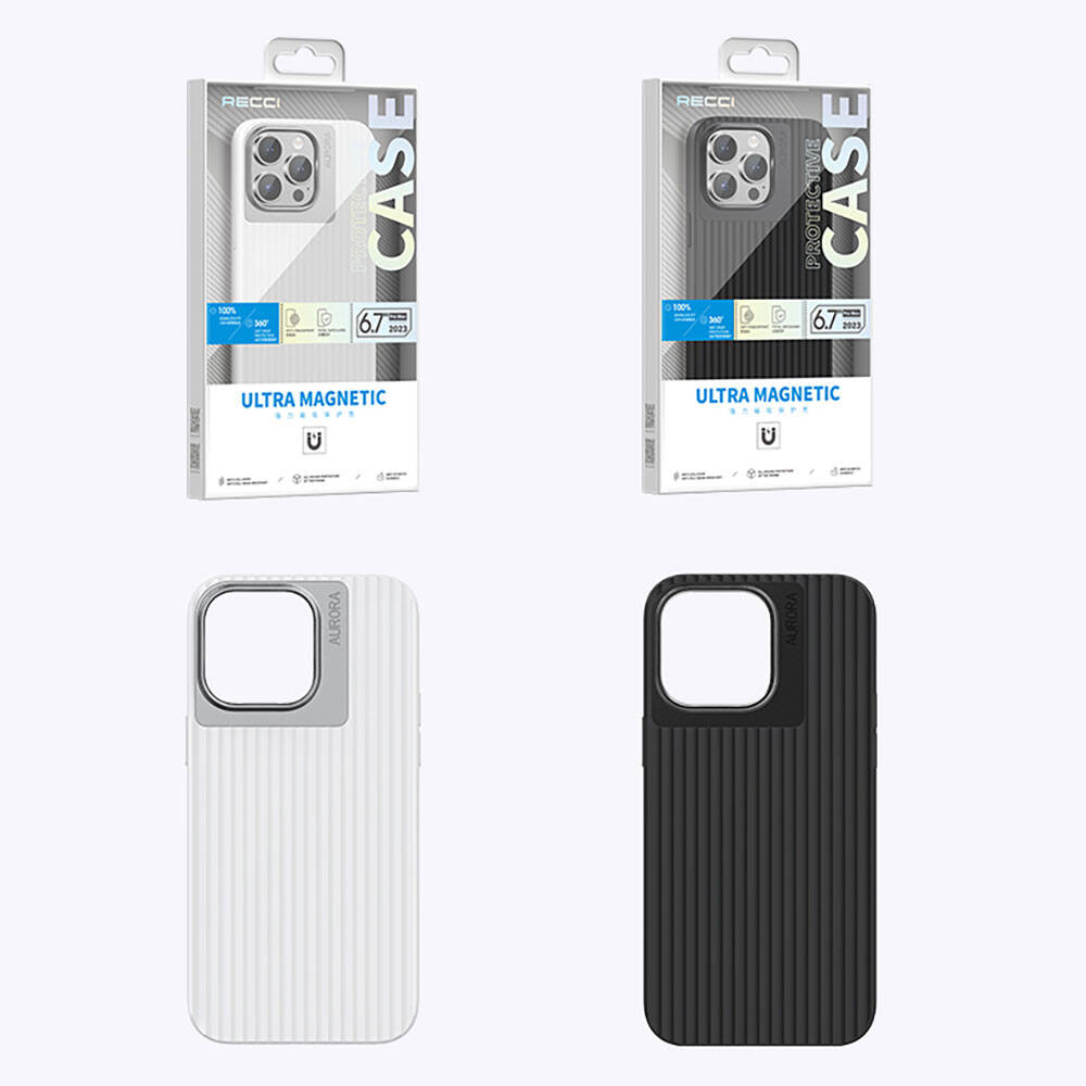 iPhone 15 Kılıf Recci Aurora Serisi Magsafe Şarj Özellikli Kılıf Beyaz