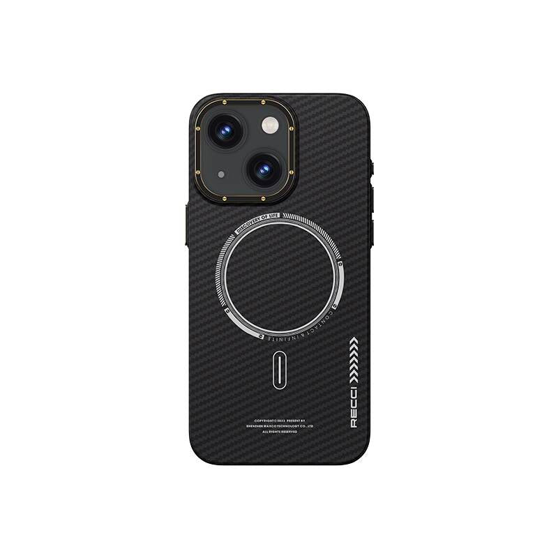 iPhone 15 Kılıf Recci Machinist Serisi Magsafe Şarj Özellikli Magnetik Karbon Kılıf Gri