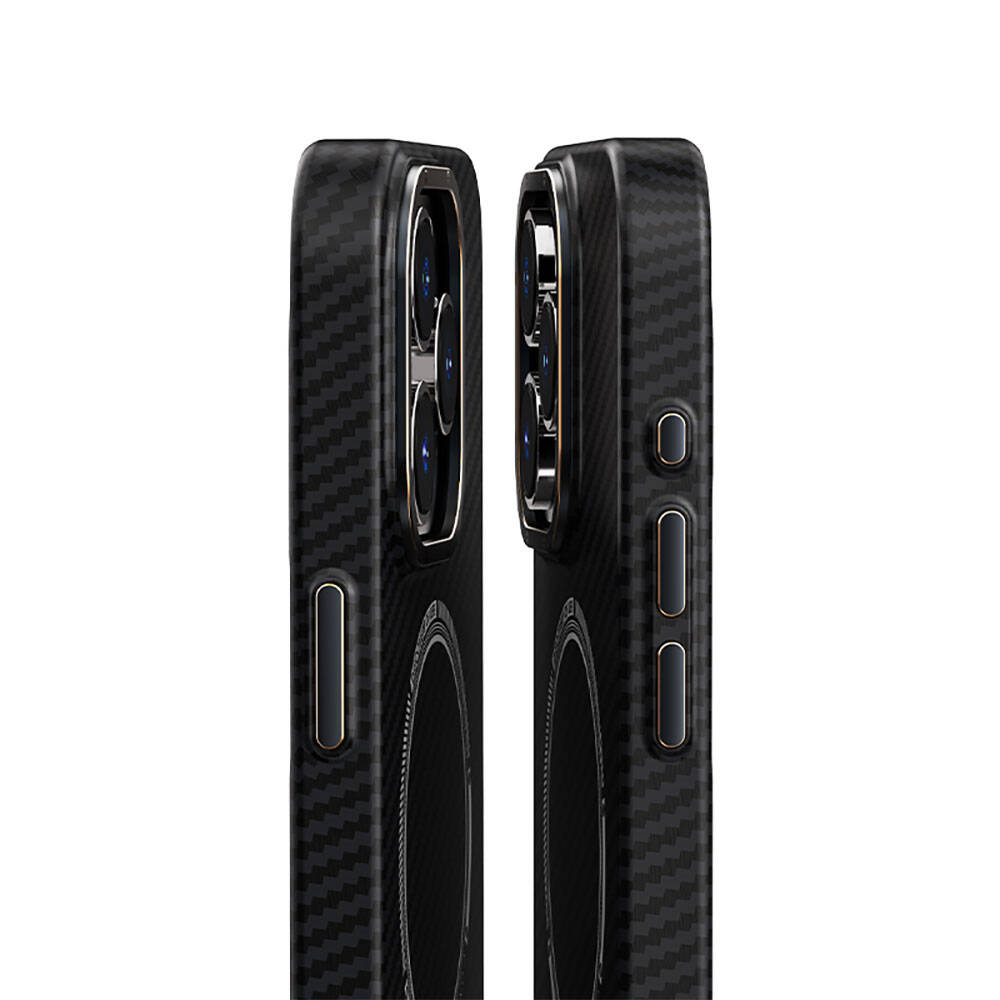 iPhone 15 Kılıf Recci Machinist Serisi Magsafe Şarj Özellikli Magnetik Karbon Kılıf Siyah