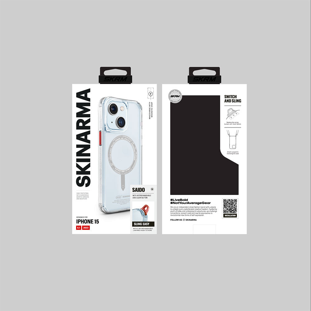 iPhone 15 Kılıf SkinArma Şeffaf Airbag Tasarımlı Magsafe Şarj Özellikli Saido Kılıf Pembe Açık