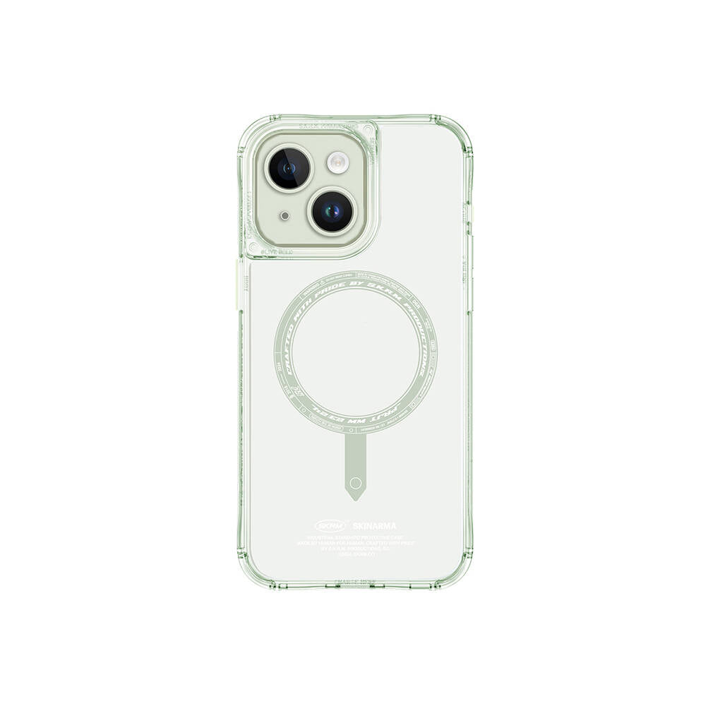 iPhone 15 Kılıf SkinArma Şeffaf Airbag Tasarımlı Magsafe Şarj Özellikli Saido Kılıf Pembe Açık