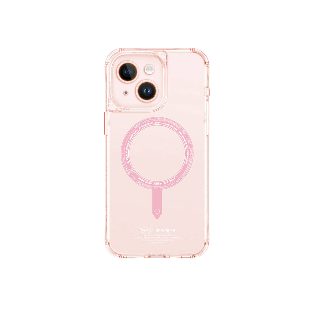 iPhone 15 Kılıf SkinArma Şeffaf Airbag Tasarımlı Magsafe Şarj Özellikli Saido Kılıf Pembe Açık