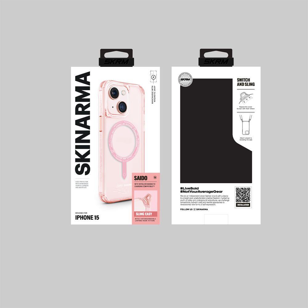 iPhone 15 Kılıf SkinArma Şeffaf Airbag Tasarımlı Magsafe Şarj Özellikli Saido Kılıf Pembe Açık