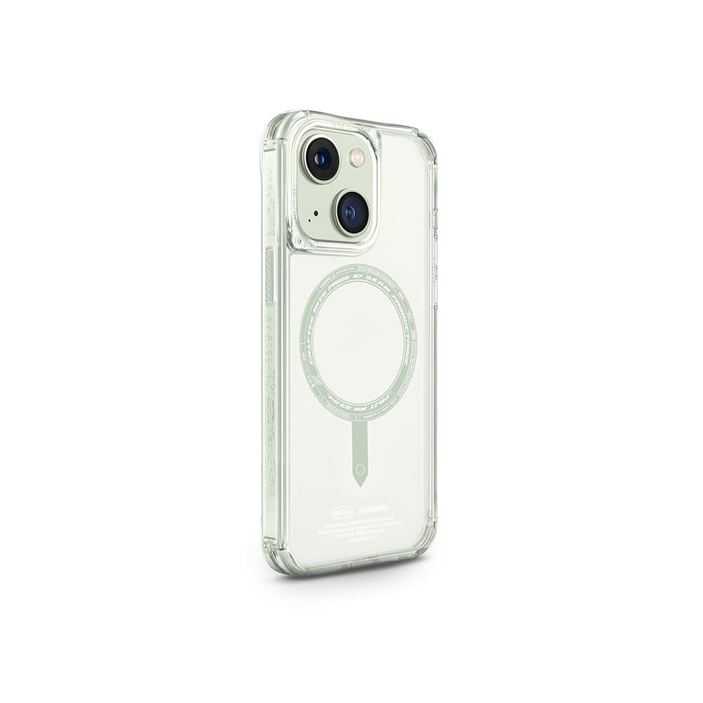 iPhone 15 Kılıf SkinArma Şeffaf Airbag Tasarımlı Magsafe Şarj Özellikli Saido Kılıf Açık Yeşil
