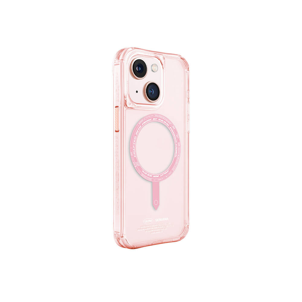iPhone 15 Kılıf SkinArma Şeffaf Airbag Tasarımlı Magsafe Şarj Özellikli Saido Kılıf Pembe Açık