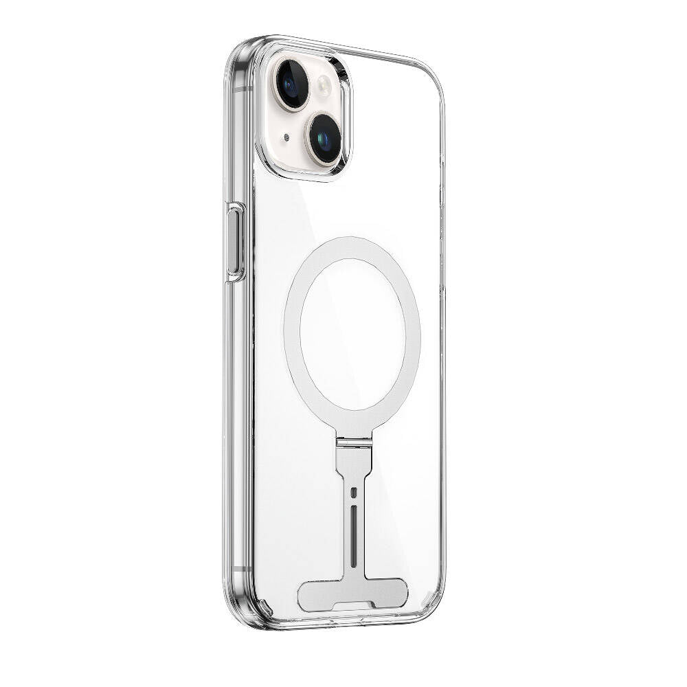 iPhone 15 Kılıf Wiwu FYY-014 Magsafe Şarj Özellikli Alüminyum Alaşım Metal Standlı Şeffaf Kılıf Renksiz