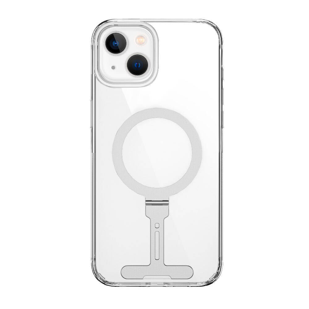 iPhone 15 Kılıf Wiwu FYY-014 Magsafe Şarj Özellikli Alüminyum Alaşım Metal Standlı Şeffaf Kılıf Renksiz