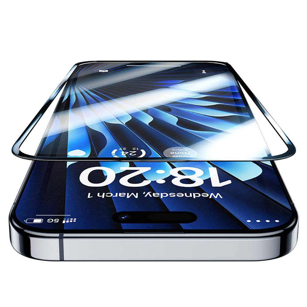 iPhone 15 Plus Benks Glass Warrior Safir Coating Ekran Koruyucu + Kolay Uygulama Aparatlı Siyah