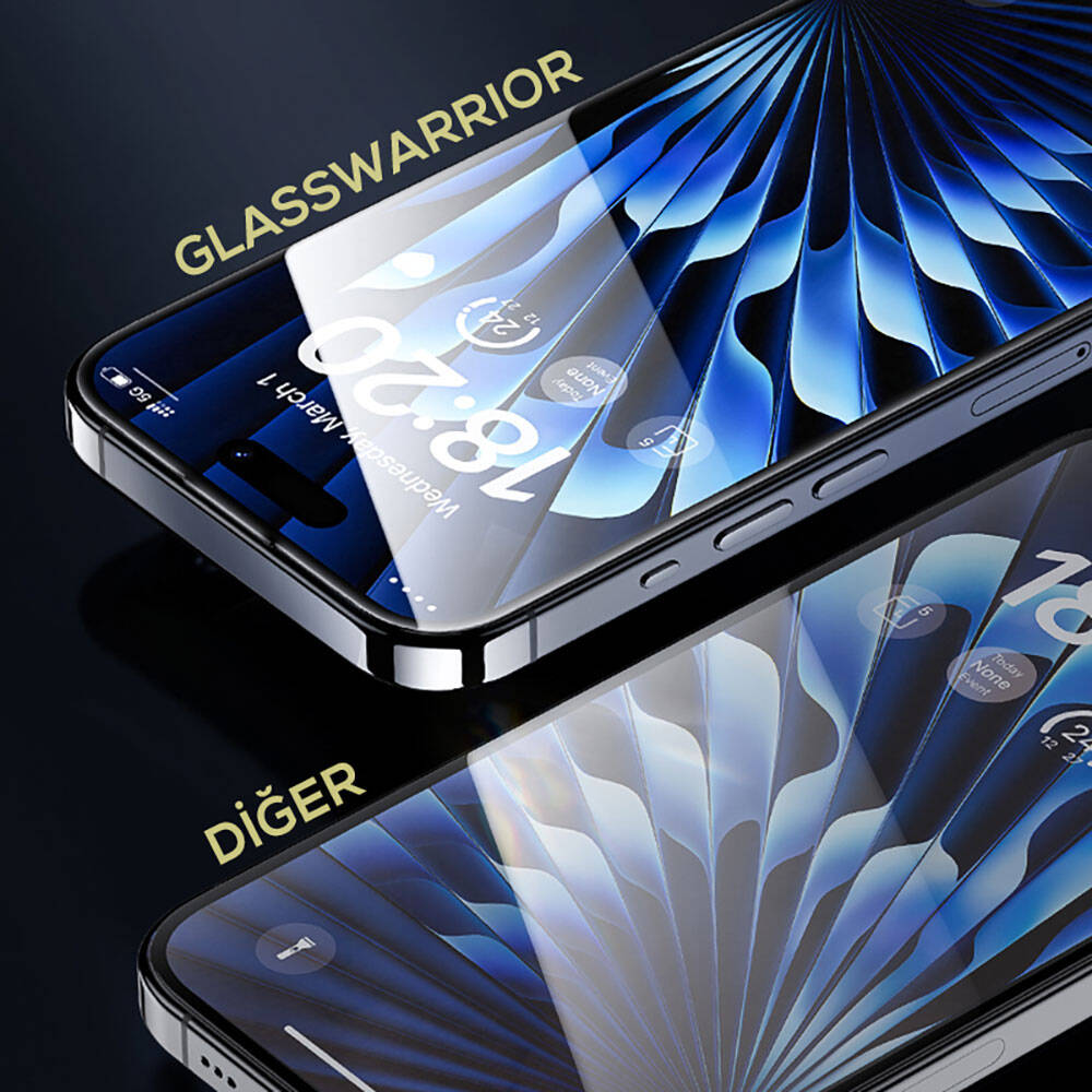 iPhone 15 Plus Benks Glass Warrior Safir Coating Ekran Koruyucu + Kolay Uygulama Aparatlı Siyah