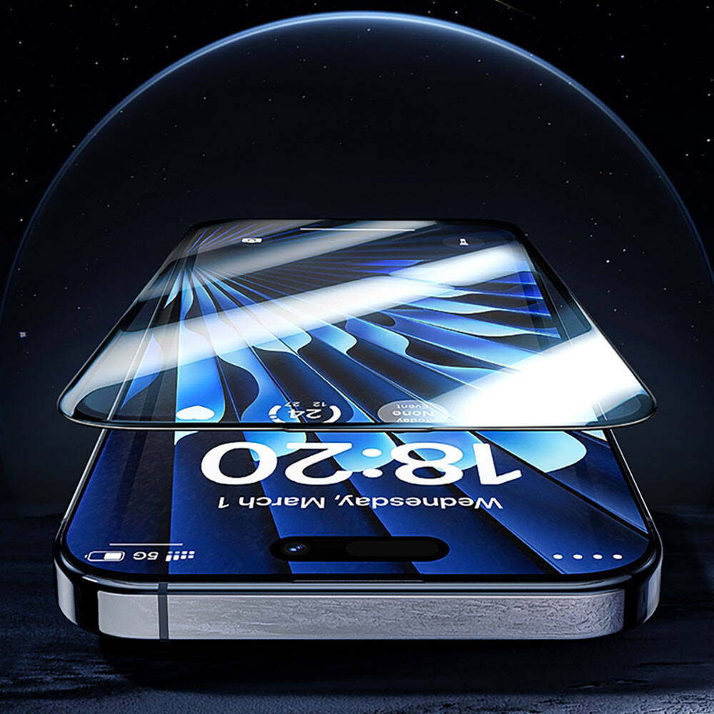 iPhone 15 Plus Benks Glass Warrior Safir Coating Ekran Koruyucu + Kolay Uygulama Aparatlı Siyah