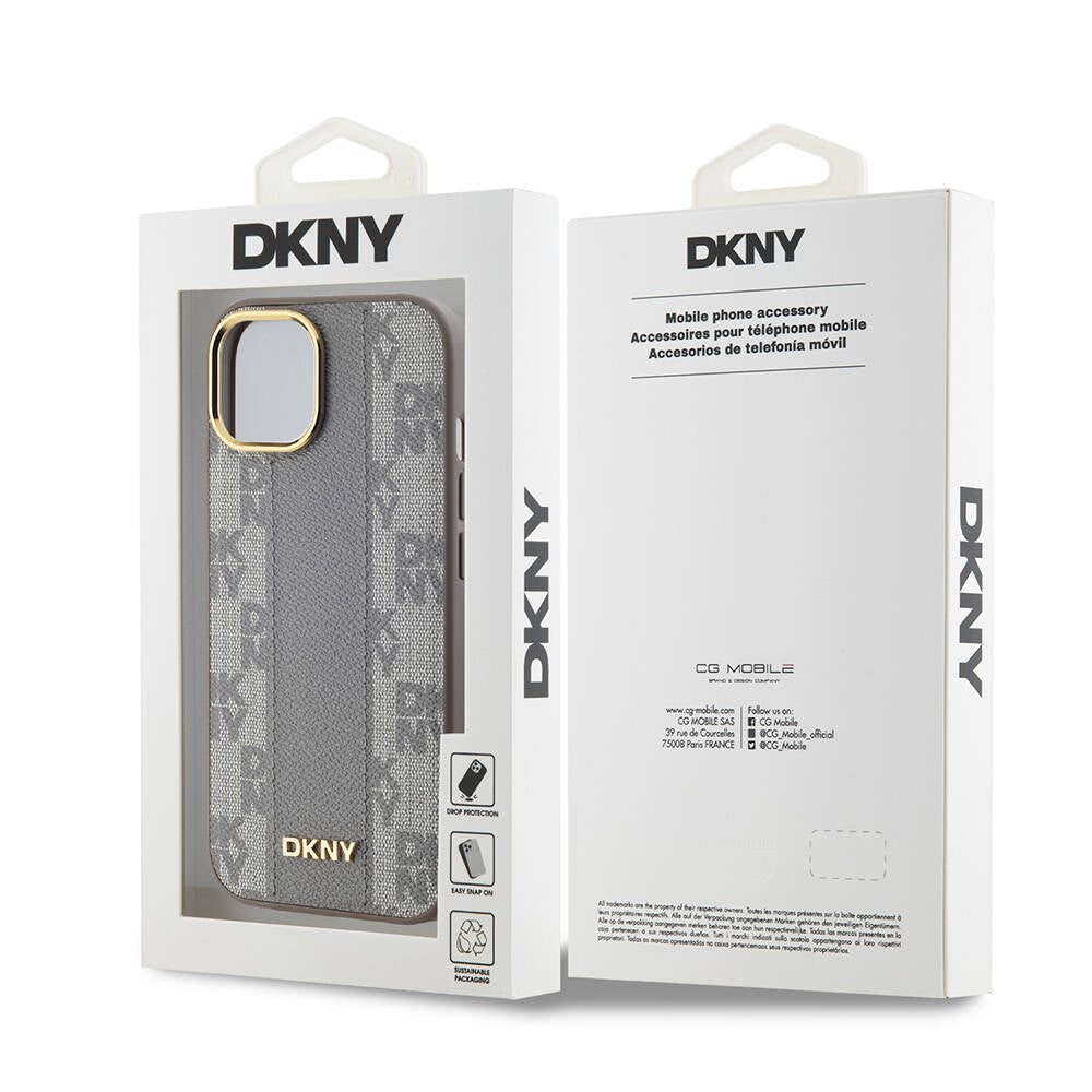 iPhone 15 Plus Kılıf DKNY Orjinal Lisanslı Magsafe Şarj Özellikli 3D Yazılı Checkered Pattern Kılıf Siyah