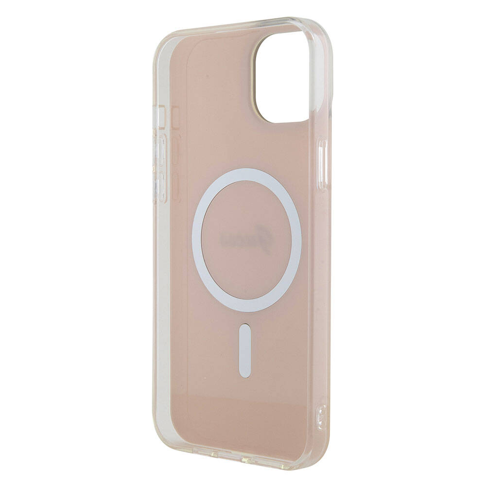 Apple iPhone 15 Plus Kılıf Guess Orjinal Lisanslı Magsafe Şarj Özellikli Yazı Logolu Iridescent Kapak Mor
