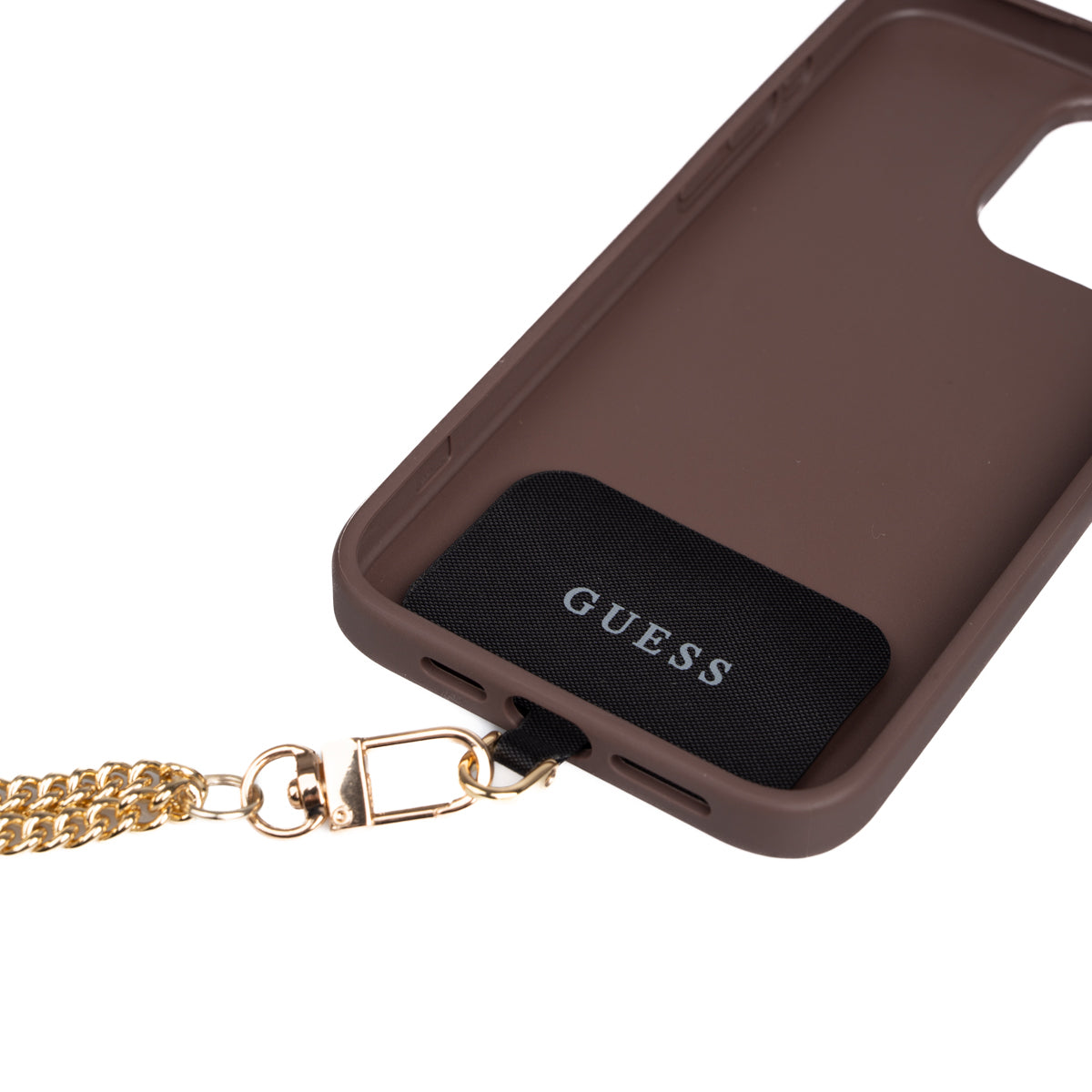 Apple iPhone 15 Plus Kılıf Guess Orjinal Lisanslı PU Deri 4G Büyük Metal Logolu Çapraz Vücut Askılı Kapak Kahverengi