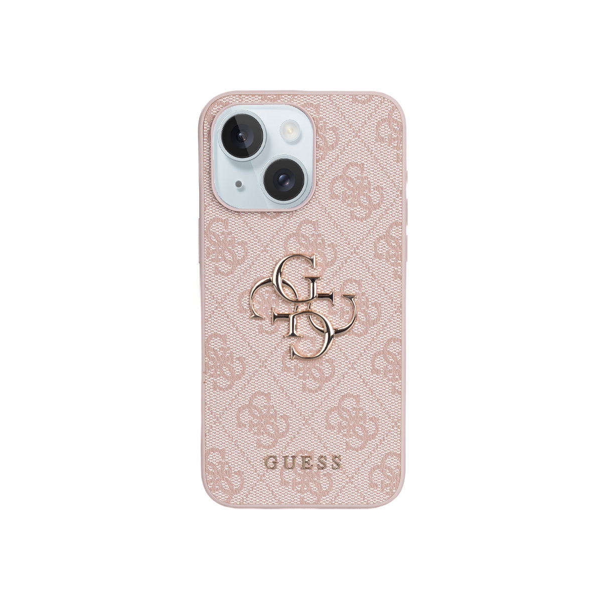 Apple iPhone 15 Plus Kılıf Guess Orjinal Lisanslı PU Deri 4G Büyük Metal Logolu Çapraz Vücut Askılı Kapak Pembe
