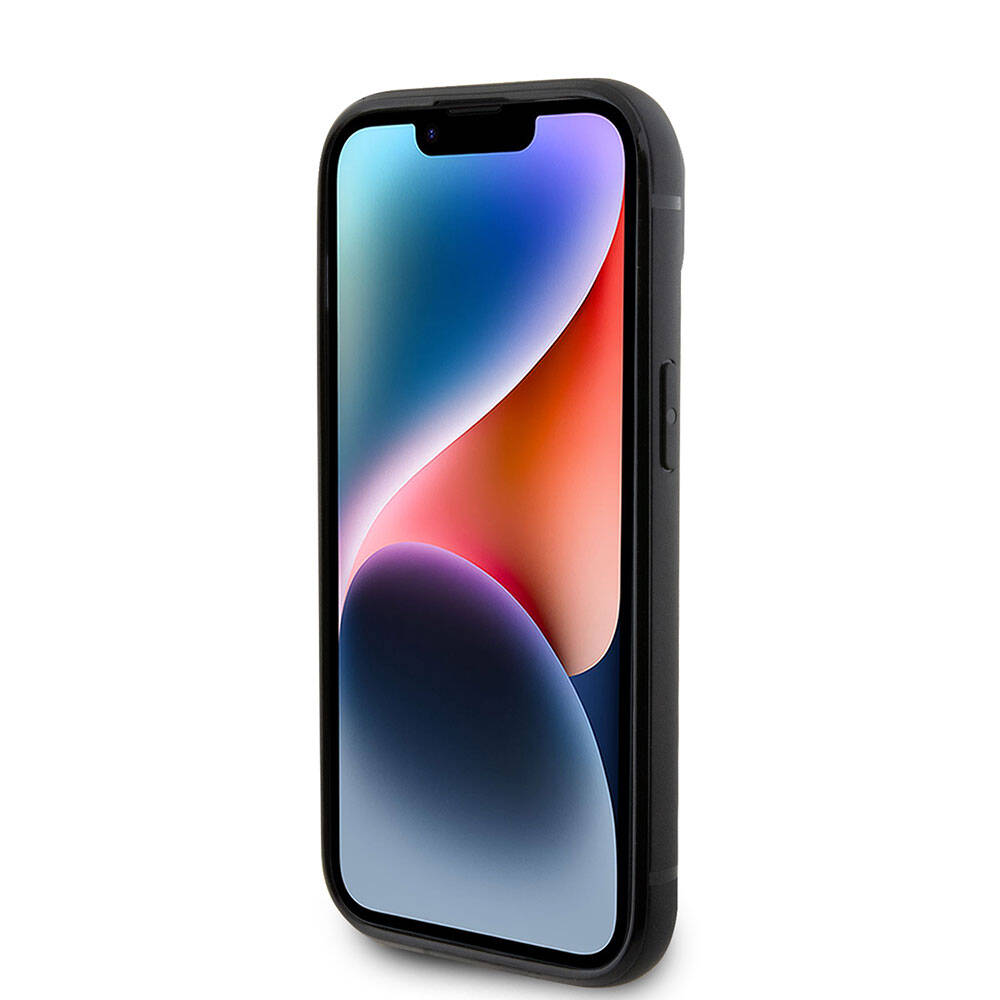 iPhone 15 Plus Kılıf Karl Lagerfeld Taşlı Metal Logo Orjinal Lisanslı Kılıf Siyah