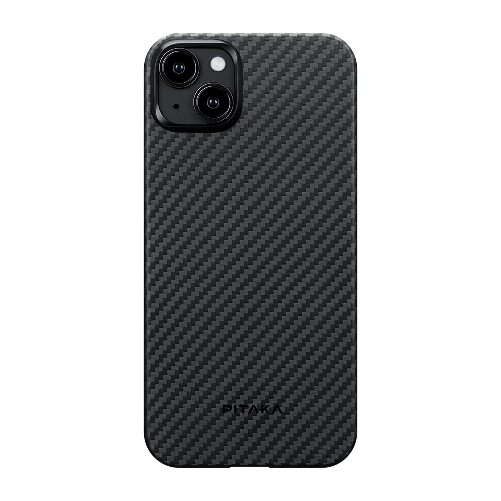 iPhone 15 Plus Kılıf Magsafe Şarj Özellikli 1500D Aramid Fiber Pitaka Ultra-Slim Classic Serisi Black-Grey Twill Kılıf Siyah-Gri
