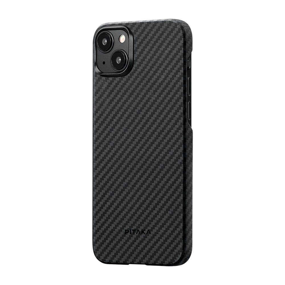 iPhone 15 Plus Kılıf Magsafe Şarj Özellikli 1500D Aramid Fiber Pitaka Ultra-Slim Classic Serisi Black-Grey Twill Kılıf Siyah-Gri