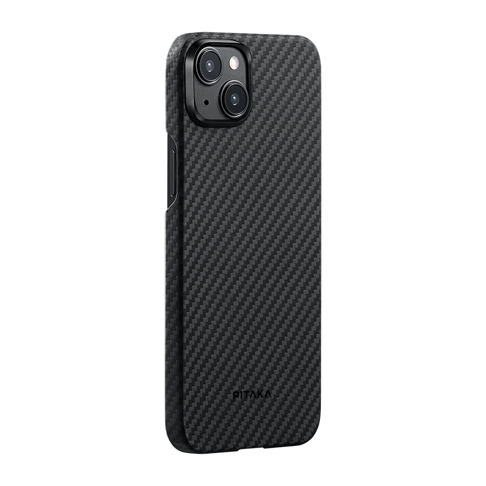 iPhone 15 Plus Kılıf Magsafe Şarj Özellikli 1500D Aramid Fiber Pitaka Ultra-Slim Classic Serisi Black-Grey Twill Kılıf Siyah-Gri