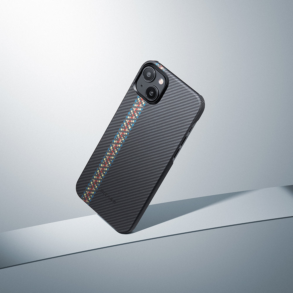 iPhone 15 Plus Kılıf Magsafe Şarj Özellikli 600D Aramid Fiber Pitaka Tactile Woven Orchestra Serisi Rhapsody Kılıf Siyah