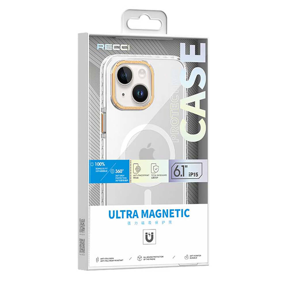 iPhone 15 Plus Kılıf Magsafe Şarj Özellikli Cam Arka Yüzey Recci Michelin Serisi Kılıf Siyah