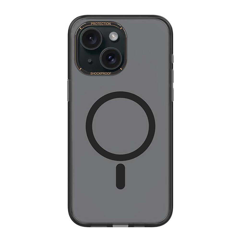 iPhone 15 Plus Kılıf Magsafe Şarj Özellikli Cam Arka Yüzey Recci Michelin Serisi Kılıf Siyah
