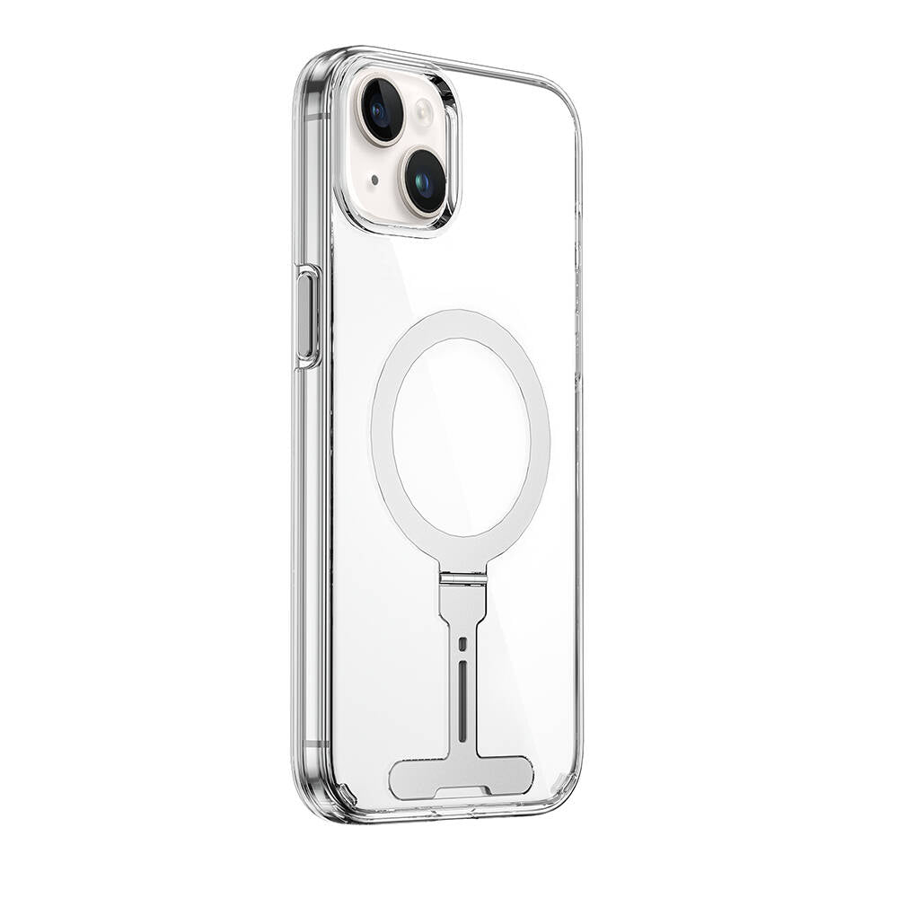 iPhone 15 Plus Kılıf Wiwu FYY-014 Magsafe Şarj Özellikli Alüminyum Alaşım Metal Standlı Şeffaf Kılıf Renksiz