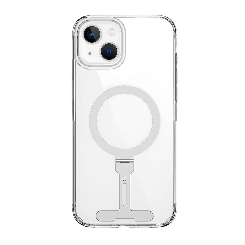 iPhone 15 Plus Kılıf Wiwu FYY-014 Magsafe Şarj Özellikli Alüminyum Alaşım Metal Standlı Şeffaf Kılıf Renksiz
