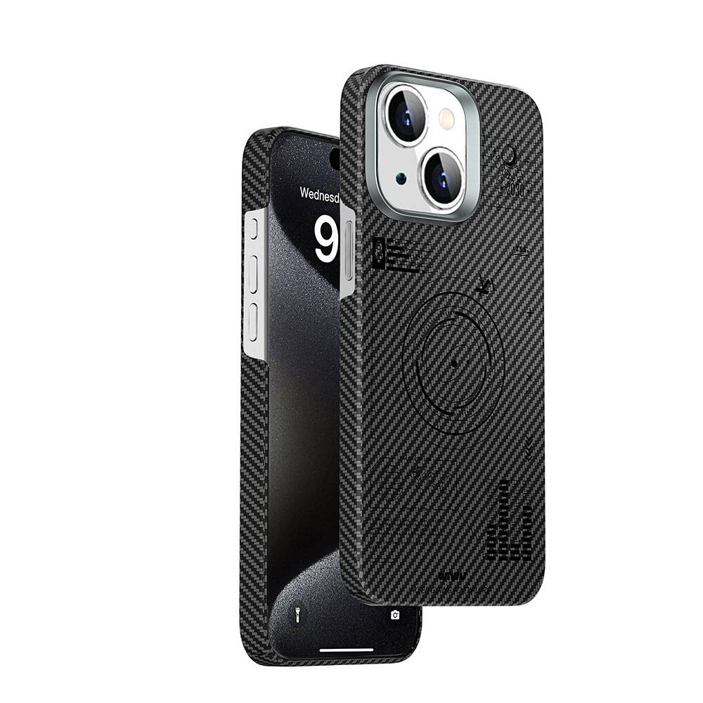 iPhone 15 Plus Kılıf Wiwu KJZ-017 Karbon Fiber 600D Explore Kevlar Kılıf Siyah