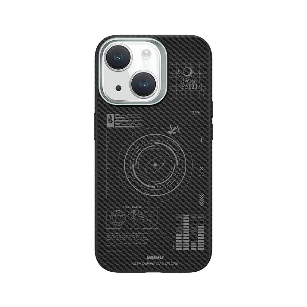 iPhone 15 Plus Kılıf Wiwu KJZ-017 Karbon Fiber 600D Explore Kevlar Kılıf Siyah