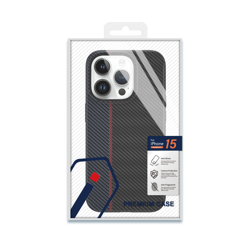 iPhone 15 Plus Kılıf Wiwu LCC-107 Karbon Fiber Magsafe Şarj Özellikli Kamera Korumalı Kabon Kılıf Siyah-Mavi
