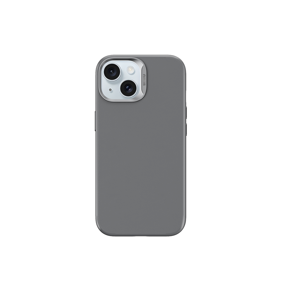 iPhone 15 Plus Kılıf Wiwu SP-019 Magsafe Şarj Özellikli Vegan Leather Deri Kılıf Gri