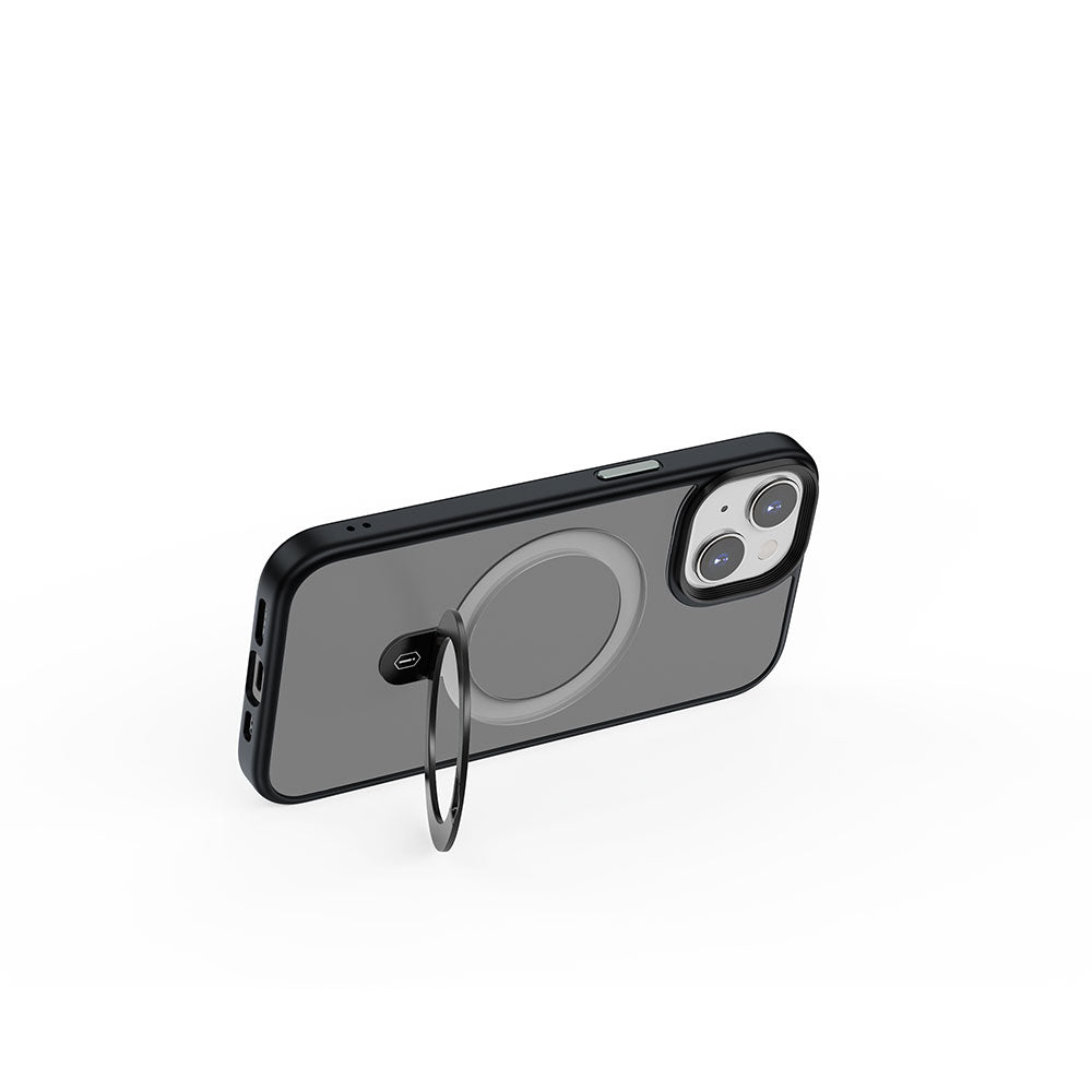 iPhone 15 Plus Kılıf Wiwu ZMM-010 Magsafe Şarj Özellikli Mat Arka Yüzey Standlı Kılıf Siyah