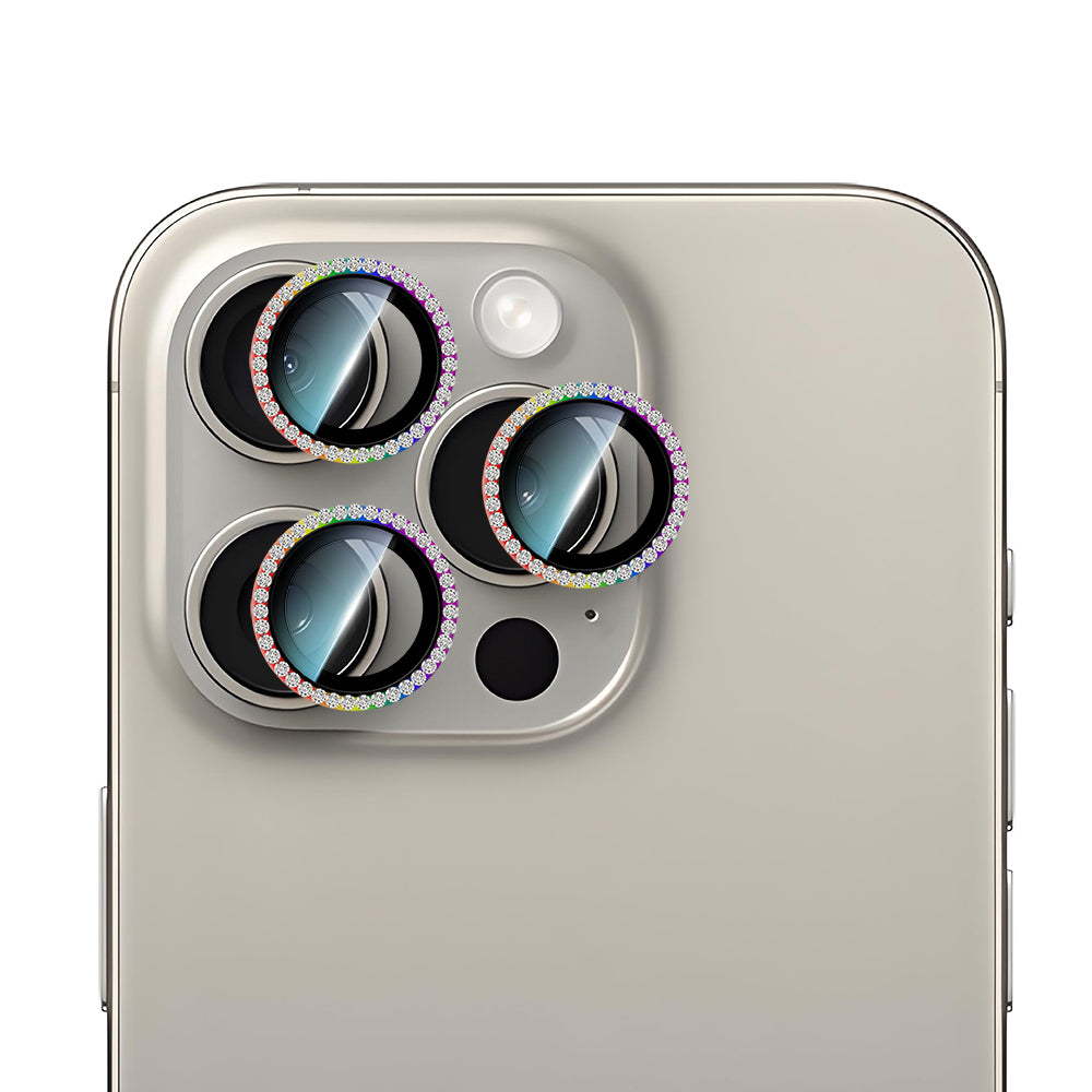 Apple iPhone 15 Pro CaseWorld Alloy Sparkling Diamond Serisi Taşlı Lens Koruyucu Colorful