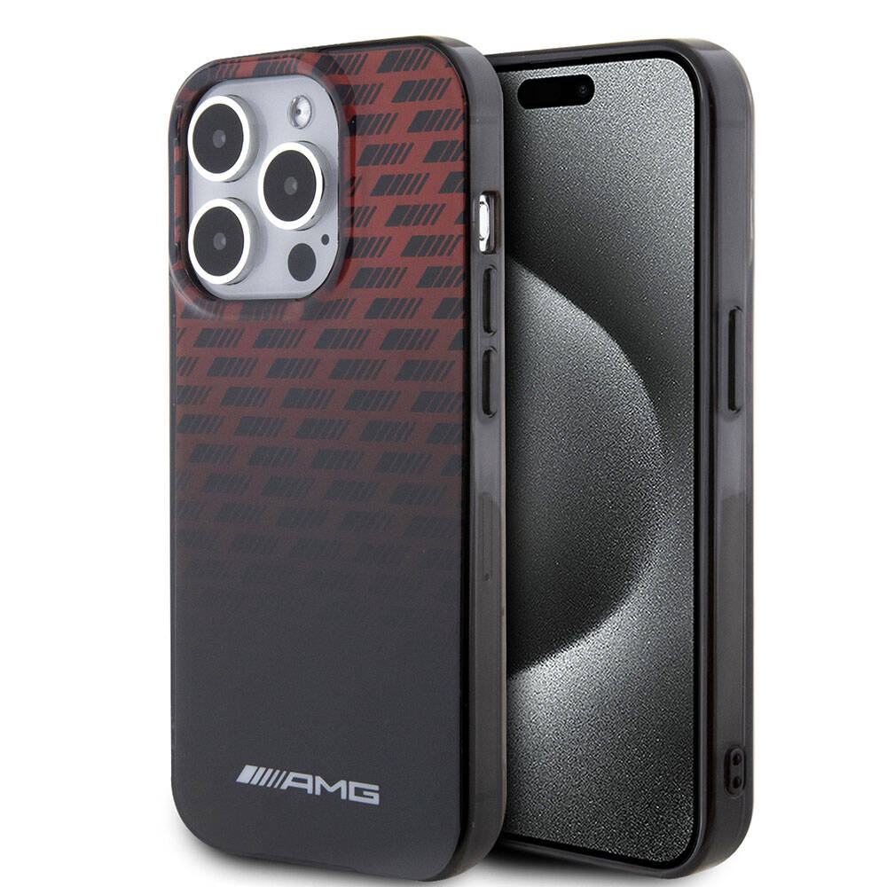 iPhone 15 Pro Kılıf AMG Orjinal Lisanslı Çift Katmanlı Küçük Logolu Dörtgen Şerit Desenli Kılıf Siyah