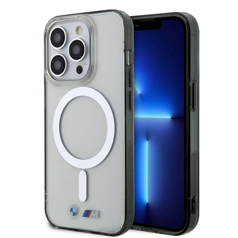 iPhone 15 Pro Kılıf BMW Magsafe Şarj Özellikli Transparan Silver Ring Orjinal Lisanslı Kılıf Renksiz