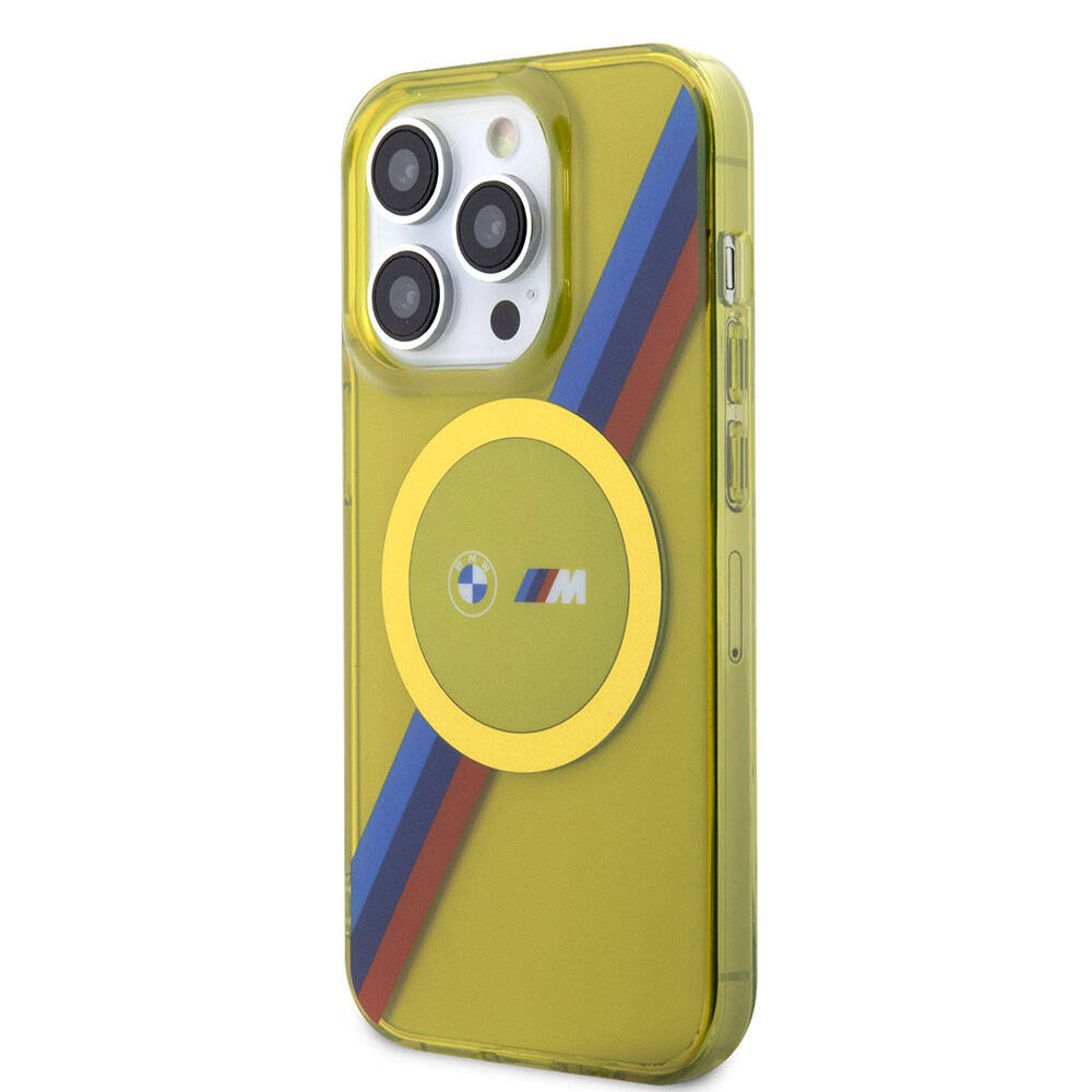 iPhone 15 Pro Kılıf BMW Magsafe Şarj Özellikli Transparan Tricolor Stripes Orjinal Lisanslı Kılıf Sarı