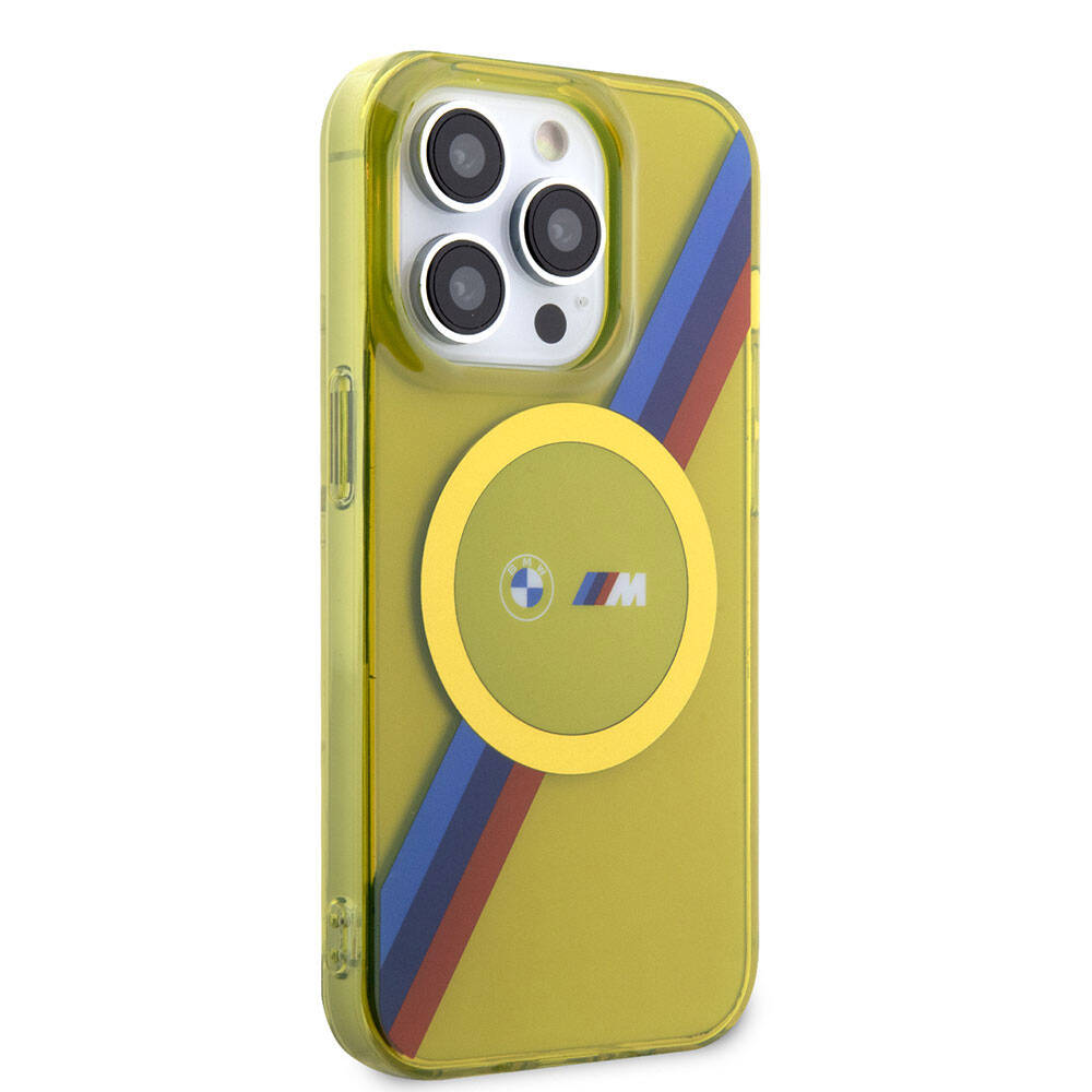 iPhone 15 Pro Kılıf BMW Magsafe Şarj Özellikli Transparan Tricolor Stripes Orjinal Lisanslı Kılıf Sarı