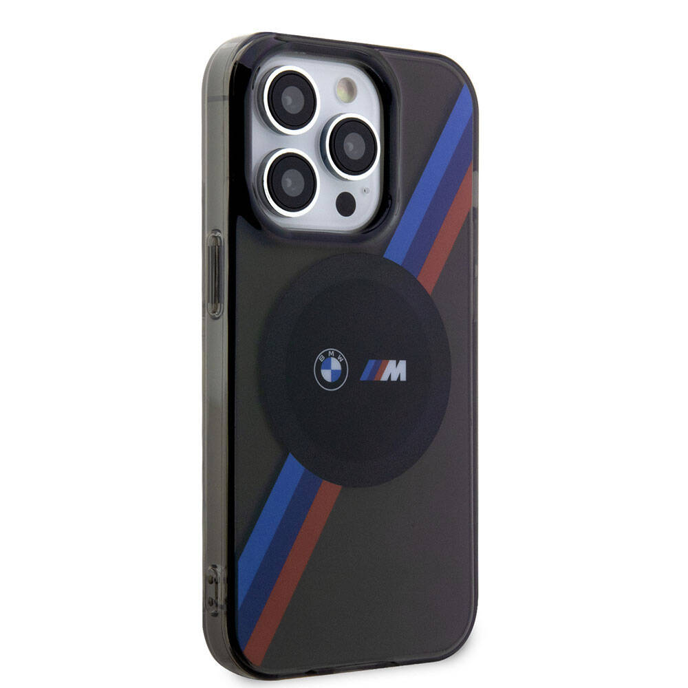 iPhone 15 Pro Kılıf BMW Magsafe Şarj Özellikli Transparan Tricolor Stripes Orjinal Lisanslı Kılıf Gri