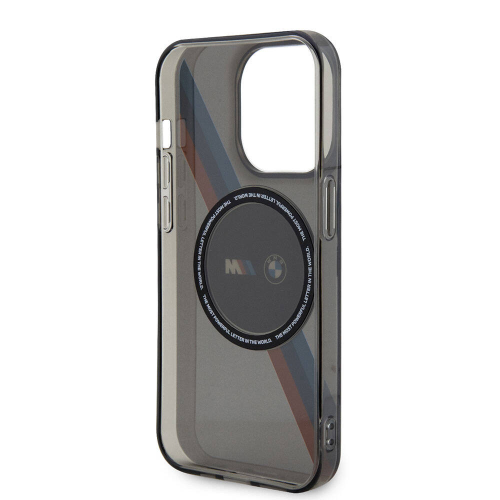 iPhone 15 Pro Kılıf BMW Magsafe Şarj Özellikli Transparan Tricolor Stripes Orjinal Lisanslı Kılıf Gri