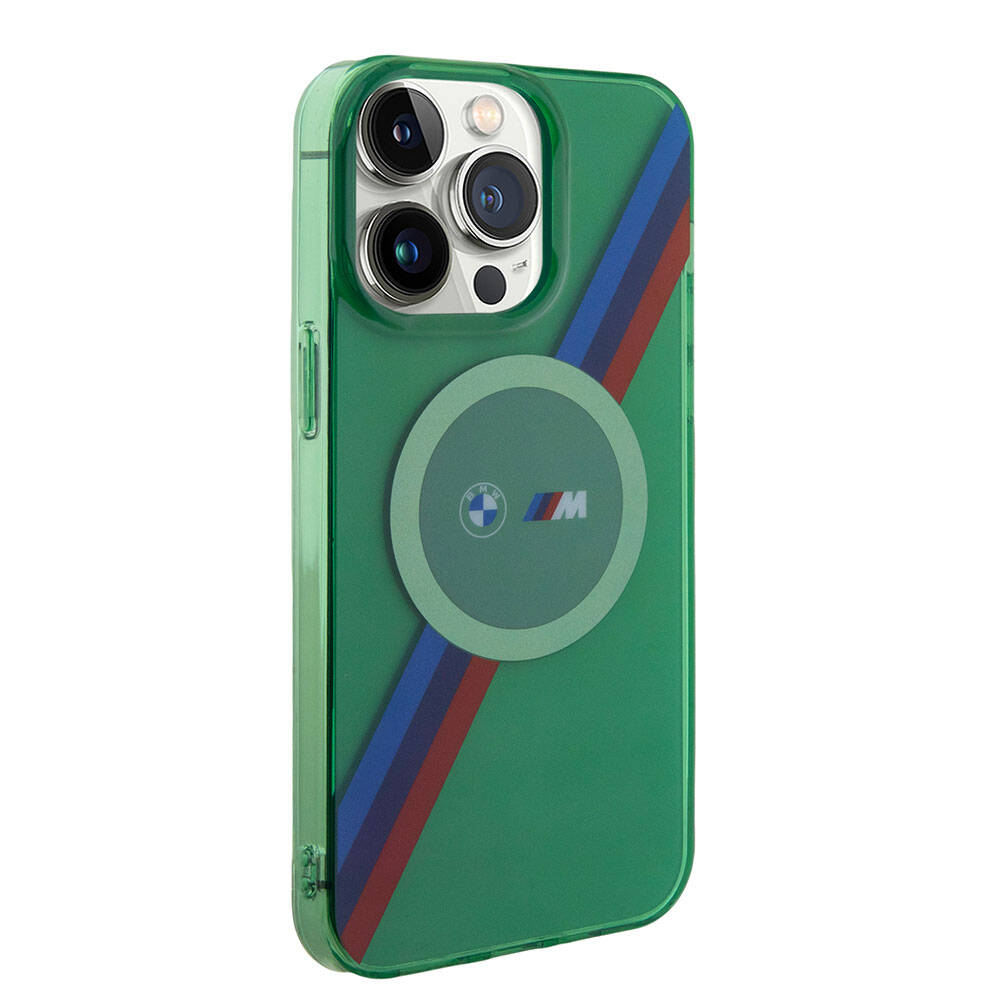 iPhone 15 Pro Kılıf BMW Magsafe Şarj Özellikli Transparan Tricolor Stripes Orjinal Lisanslı Kılıf Yeşil