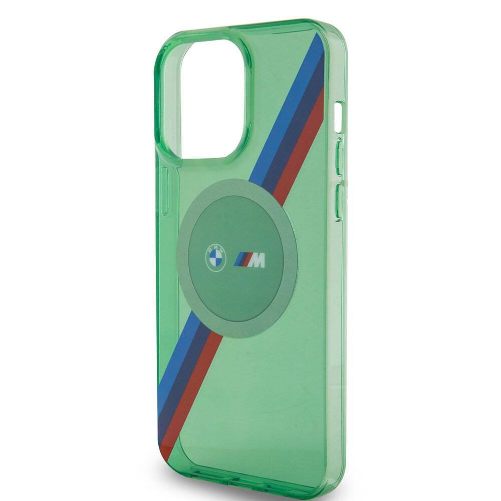 iPhone 15 Pro Kılıf BMW Magsafe Şarj Özellikli Transparan Tricolor Stripes Orjinal Lisanslı Kılıf Yeşil